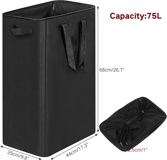 efluky Slim Laundry Basket, Narrow Laundry Hamper with Handles, Collapsible Dirty Clothes Hamper, Tall Laundry Bin for Laundr