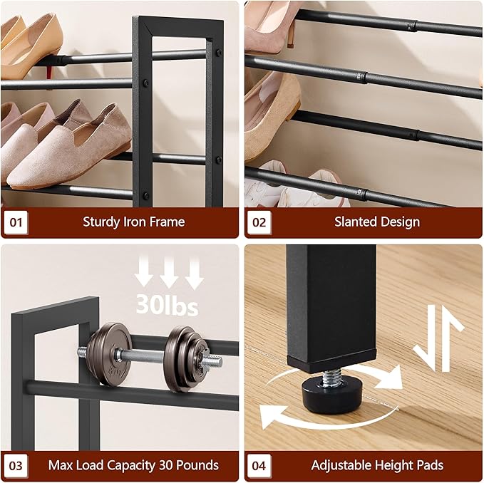 FAVOOSTY 2-Tier Expandable Shoe Rack, Adjustable Shoe Shelf Storage Organizer Space Saving Metal Free Standing Shoe Rack for 