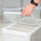 IRIS USA File Box, File Organizer w/Hinged Split Lid for Letter File, Important Document Box, Plastic Storage Filing Bin for 