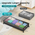 oylik Large Under Bed Storage with Wheels, Metal Under Bed Storage Containers with Clear Lid, Handle, Rolling Under Bed Shoe 