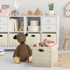 Posprica Storage Bins, Storage Cubes,13×13 Fabric Drawers Organizer Basket Boxes Containers (13×13×13/4pcs, Cream/gold geomet