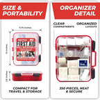 M2 BASICS Professional 350 Piece First Aid Kit, Wall Mountable Dual Layer Hard Case for Business, Home, Car, Vehicle & Work