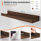 Fun Memories Picture Ledge Shelf, 16 Inch Long Floating Shelves Set of 6, Picture Shelf for Wall with Lip, Large Nursery Book