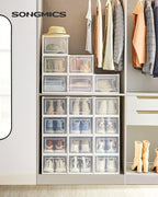 SONGMICS Shoe Boxes, Pack of 18 Shoe Storage Organizers, Stackable Clear Plastic Boxes for Closet, Sneakers, 13.7 x 9.9 x 7.4