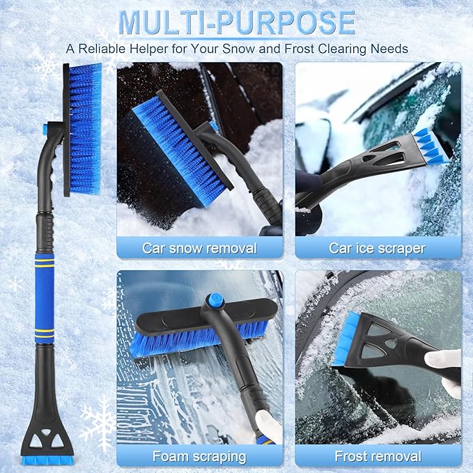 LivTee 32" Extendable Ice Scraper & Snow Brush for Car Windshield, 360° Rotating Snow Removal Tool for Cars, Trucks & SUVs, Automotive Winter Essentials & Car Accessories for Men, Blue