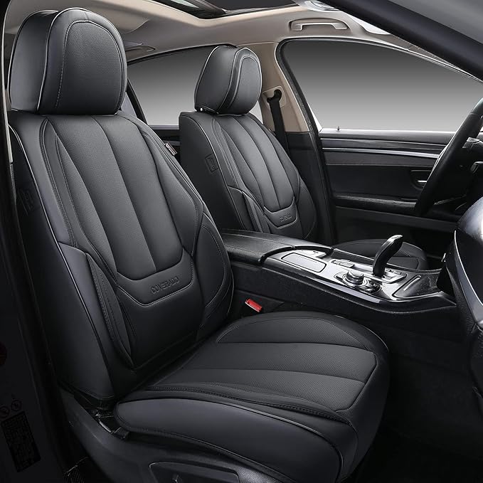 Coverado Seat Covers Full Set, Black Seat Covers for Cars 5 Seats, Car Seat Protector, Waterproof Nappa Leather Car Seat Cush