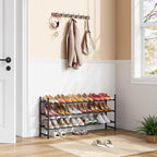 Tajsoon 3 Tier Expandable Shoe Rack for Closet, 28“-41“Adjustable & Stackable Shoe Shelf Storage, Metal Shoe Rack Organizer f