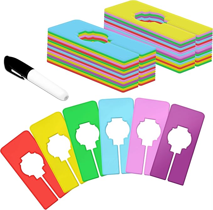 30 PCS Closet Rack Dividers, 6 Colors Rectangular Clothing Hanger Dividers with a Bonus Marker, Writable & Reusable for Sorti