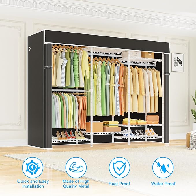 Ulif E13C Heavy Duty Closet Organizer System，Freestanding Clothing Racks for Hanging Clothes，Adjustable Garment Rack 63" W x 