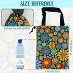Car Garbage Bag Vintage Groovy 70s Floral Drawstring Car Trash Bag Hanging for Back Seat with Adjustable Buckle Canvas Vehicle Trash Can Easy-to-Install