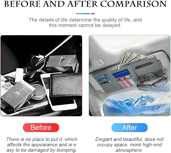 2 Pack Car Visor Organizer for Ford F150 2021-2025, Sun Visor Storage Pouch Premium PU Leather Interior Accessories Pocket Multi-Function Card Holder,Grey