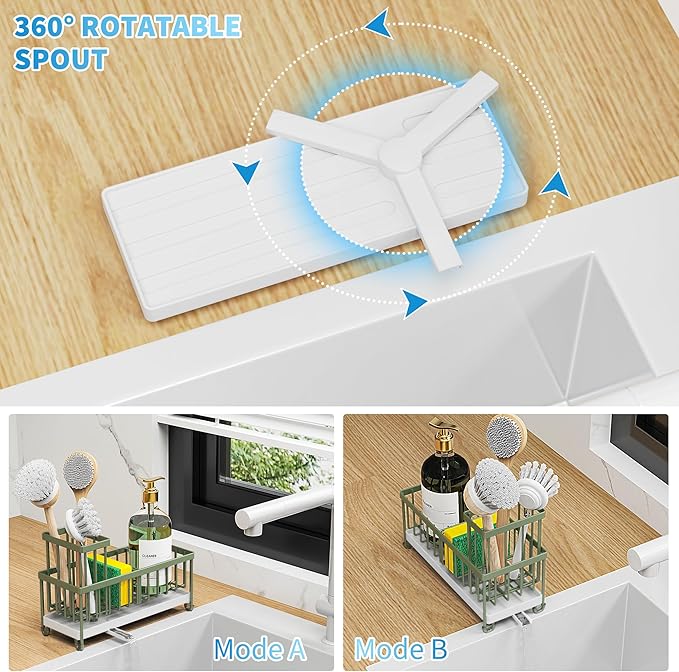 Cisily Sponge Holder for Kitchen Sink, Sink Caddy Organizer with High Brush Holder, Kitchen Countertop Organizers and Storage