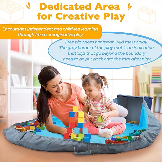 SAM AND MABEL Toy Storage Organizer with Play Mat for Kids – 13" x 13" x 13" Storage Box, Stackable and Foldable Cubby Basket