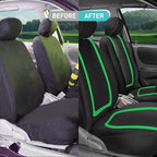 FH Group Unique Flat Cloth Full Set Car Seat Covers w. Silicone Steering Wheel Cover- Universal Fit for Most Cars, Trucks, SUVs or Vans (Green/Black)