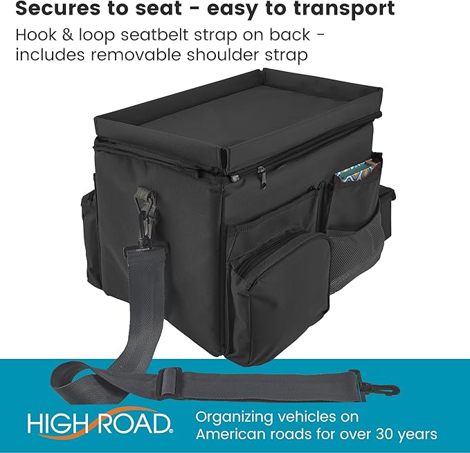 High Road Large CarHop Car Seat Organizer for the Front or Back Seat for Kids and Adults with Cup Holder Tray, Side Pockets and Cooler Compartment