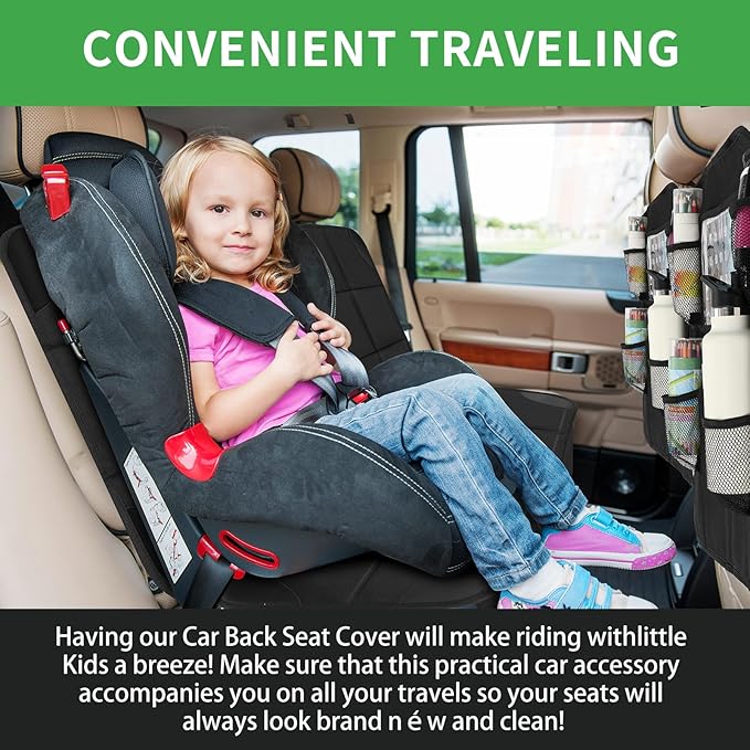 4 Pack Non-slip Car Seat Protector and Backseat Organizer Kick Mat with Tablet Holder, Large Waterproof Car Seat Protector with Storage Pockets for Leather and Fabric