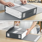SUOCO SheetCube Bed Sheet Organizers and Storage 6 Pack, Foldable Linen Closet Organizer with Window and Label, Bedding Folde