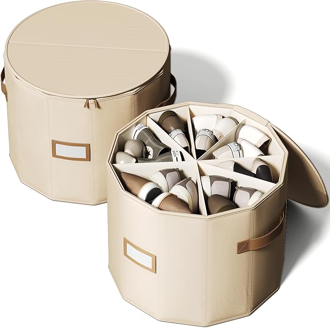 Vailando Shoe Organizer for Closet - Cylindrical Shoe Storage Organizer with Adjustable Dividers for Closet, Foldable Shoe St