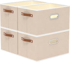 Yawinhe Fabric Storage Bins with Handles, Foldable Baskets for Shelves, Cubes with 3 Handles, Large Boxes for Clothes, Beige,