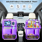 2Pack Car Backseat Organizer with Foldable Table Tray,6 Storage Pockets Car Storage Organizer with Tablet Holder,Car Seat Back Protectors Kick Mats Travel Accessories (Purple)
