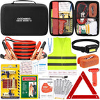 15PC Car Emergency Kit with Jumper Cables, Roadside Assistance Safety Kit for Auto & Truck, Includes Safety Hammers, Tow Stra