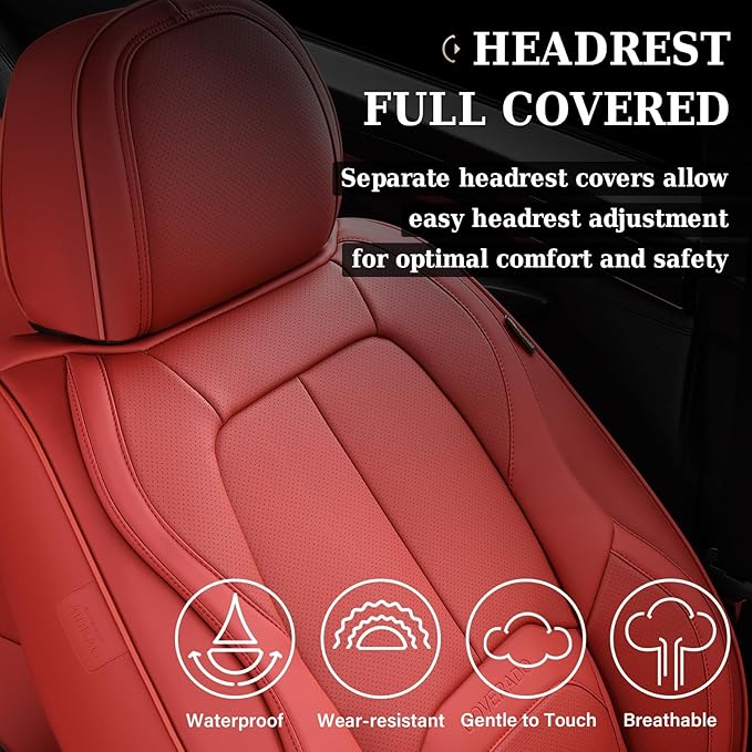 Coverado Car Seat Covers Full Set, Premium Nappa Leather Seat Covers for Car, Waterproof Car Seat Protector with Lumbar Suppo