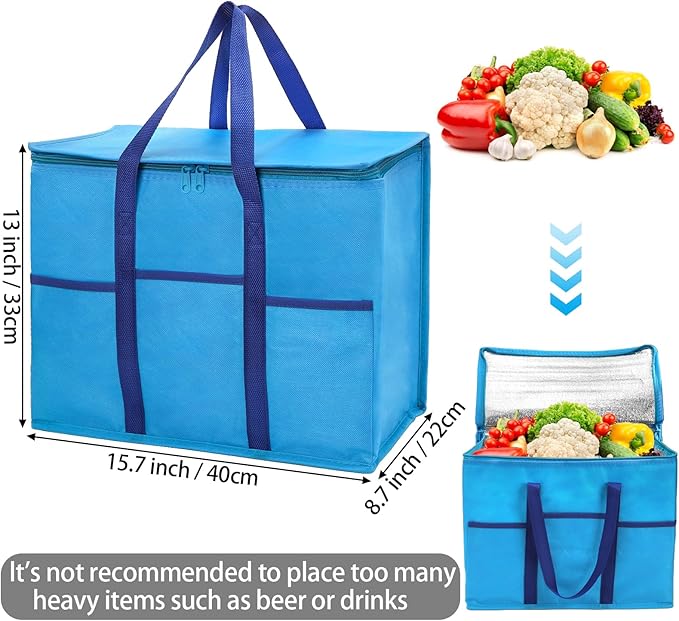 Foraineam 4 Pack Insulated Reusable Grocery Shopping Bags, Foldable Cooler Bag Food Delivery Bags with Hard Bottom Insert and Zippered Top, Stands Upright, Cooler Totes for Hot or Cold Food Transport