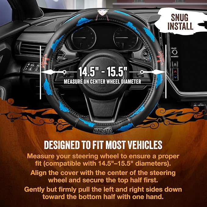 Naruto Shippuden Car Steering Wheel Cover, 15 Inch Anime Steering Wheel Cover, Cushioned Soft Comfortable Cover Anime Car Accessories for Men Women, Kumogakure