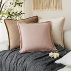 Foindtower Set of 2 Decorative Linen Fringe Throw Pillow Covers Boho Farmhouse Cushion Cover with Tassels Soft Accent Pillowc
