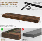 Fun Memories Floating Shelves for Wall, 32Inch Floating Shelves Set of 2, Hanging Shelf with Invisible Brackets, Wood Shelves