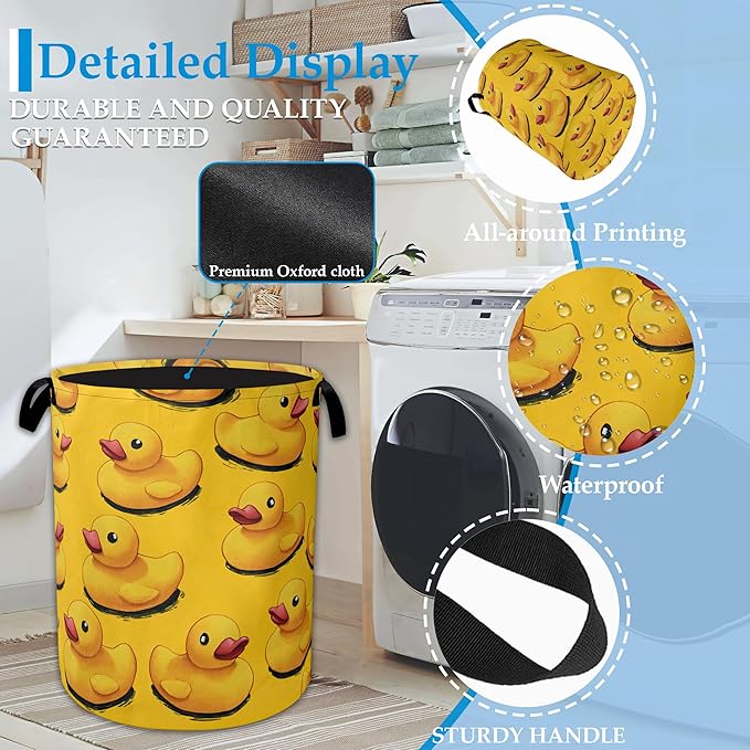 Cute Yellow Ducks Laundry Basket Collapsible Laundry Hamper Oxford Storage Bin for Clothes Storage, Toy Organizer, Books and 