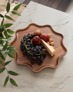 Kate and Laurel Alezar Mango Wood Wavy Round Lazy Susan Tray, 18 Inch Diameter, Walnut Brown, Scalloped Wooden Countertop Org