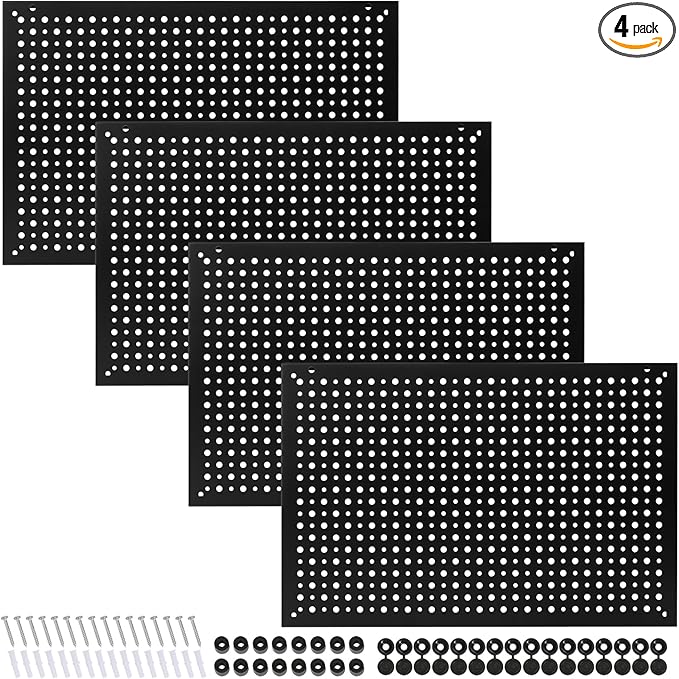 4 Pack Heavy Duty Steel Pegboard Garage Organization Panels,Universal 1/8 and 1/4 Pegboard Accessories,Suitable for Tool Stor