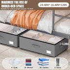 Under Bed Storage with Wheels, No Assemble Required 12 inches height Under Bed Storage bins,Large capacity Rolling Underbed S