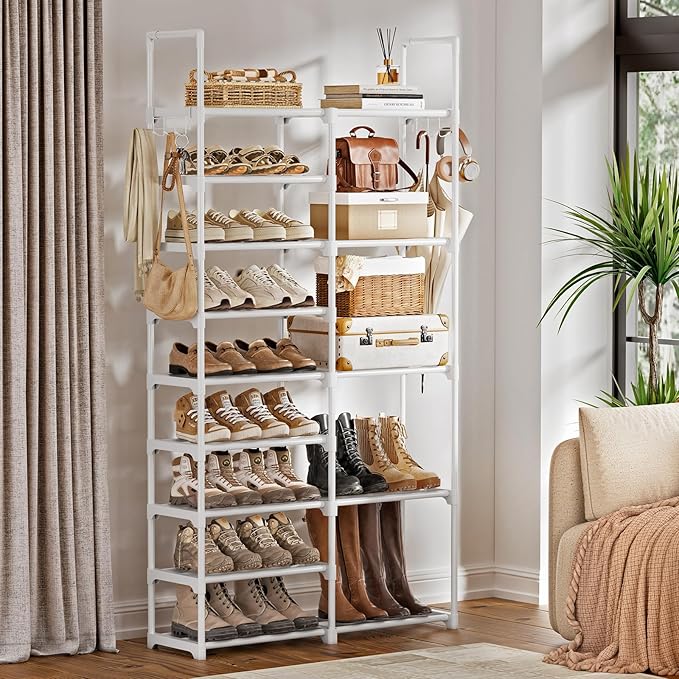 WOWLIVE 9 Tiers White Shoe Rack for Closet Shoe Rack Storage Organizer for Entryway 30-35 Pairs Stackable Shoe Shelf for Fron