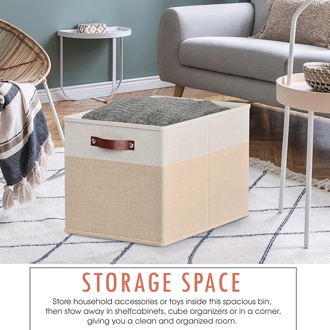 Ornavo Home 13 x 15 x 13 Kallax Storage Cube Bins, Foldable Collapsible Fabric Storage Bins Box Linen Shelf Basket Cube Organ