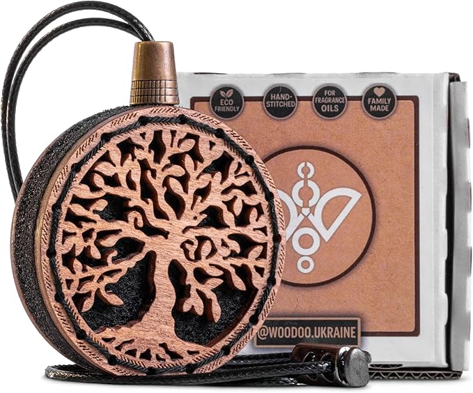 Wood Car Air Freshener — Tree Of Life Handmade Unscented DIY Essential Oil Hanging Diffuser with Felt Insert — Add Your Own O