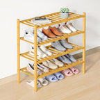 Smiry Bamboo Shoe Rack for Closet, 4 Tier Wooden Stackable Shoe Organizer, Free Standing Shoes Storage Shelf for Entryway, Fr