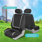 FH Group Unique Flat Cloth Full Set Car Seat Covers w. Silicone Steering Wheel Cover- Universal Fit for Most Cars, Trucks, SUVs or Vans (Gray/Black)