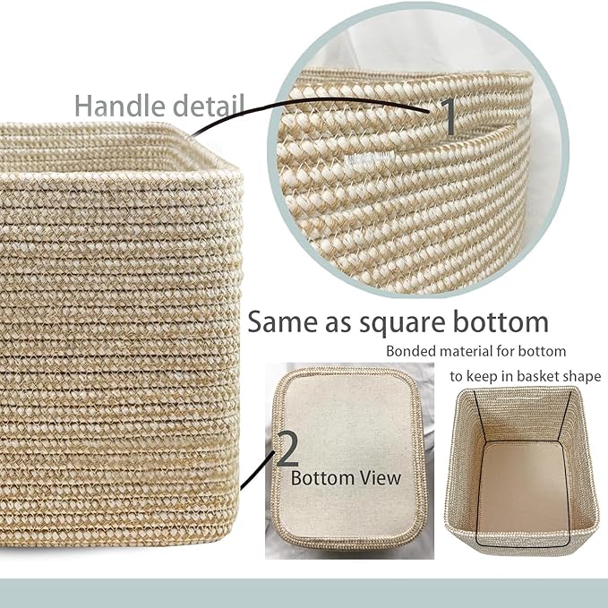 COMFY-HOMI 3Pack Small Woven Cotton Rope Basket for Organizing, Gift Baskets for Handles, Empty Gift Baskets, Medium Rope Bas