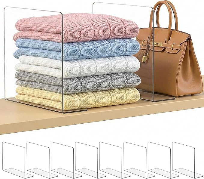 SortNStore Shelf Dividers for Closet Organization: 10" Tall x 12" Deep, Adhesive Separators Features Acrylic Material and Pro
