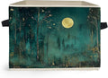 Dark Enchanted Forest Full Moon Storage Box Bins, Mystical Moonlit Night Forest Collapsible Storage Basket Organizer for Bedr