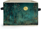 Dark Enchanted Forest Full Moon Storage Box Bins, Mystical Moonlit Night Forest Collapsible Storage Basket Organizer for Bedr