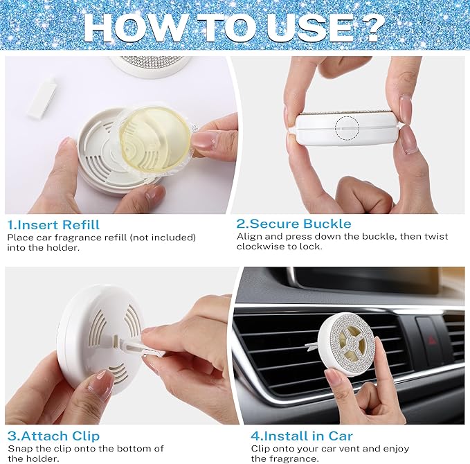 Car Fragrance Holder Compatible with Bath & Body Works Refills (Not Included), Air Freshener Vent Clip or Visor Clip, Refilla