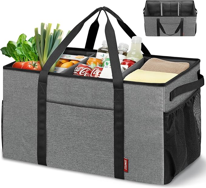 ZOMFELT 75L Standing Extra Large Utility Tote Bag with Removable Dividers&4-sided Reinforced, Reusable Grocery Shopping Bags