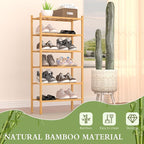 ROMGUAR CRAFT 6-Tier Bamboo Small Shoe Rack, Free Standing Wood Shoe Shelf Storage Organizer for Closet Entryway Stackable (N
