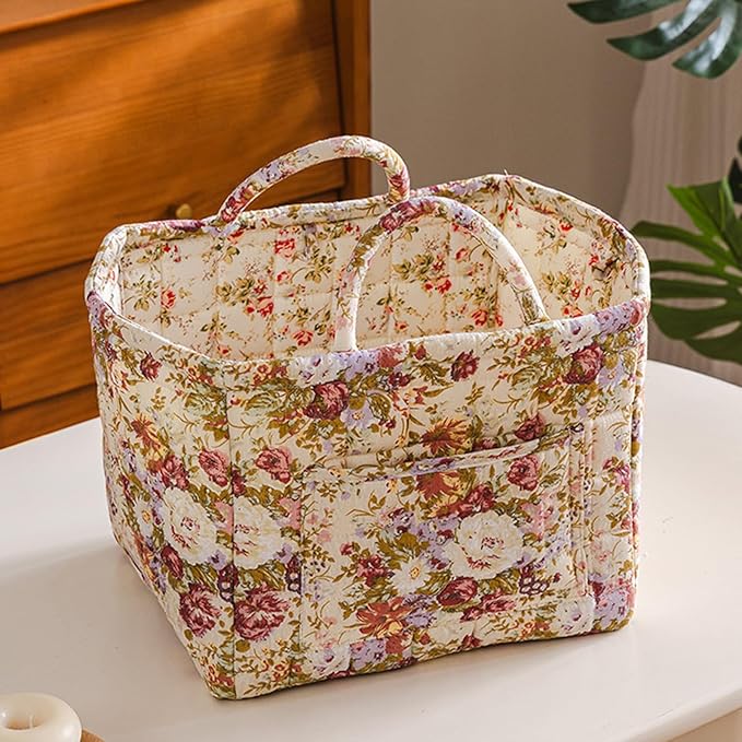 Boho Fabric Storage Basket, Large Capacity Laundry Basket, 12.2'' x 10.23'' x 10.23'' Collapsible Laundry Hamper with Easy Ca