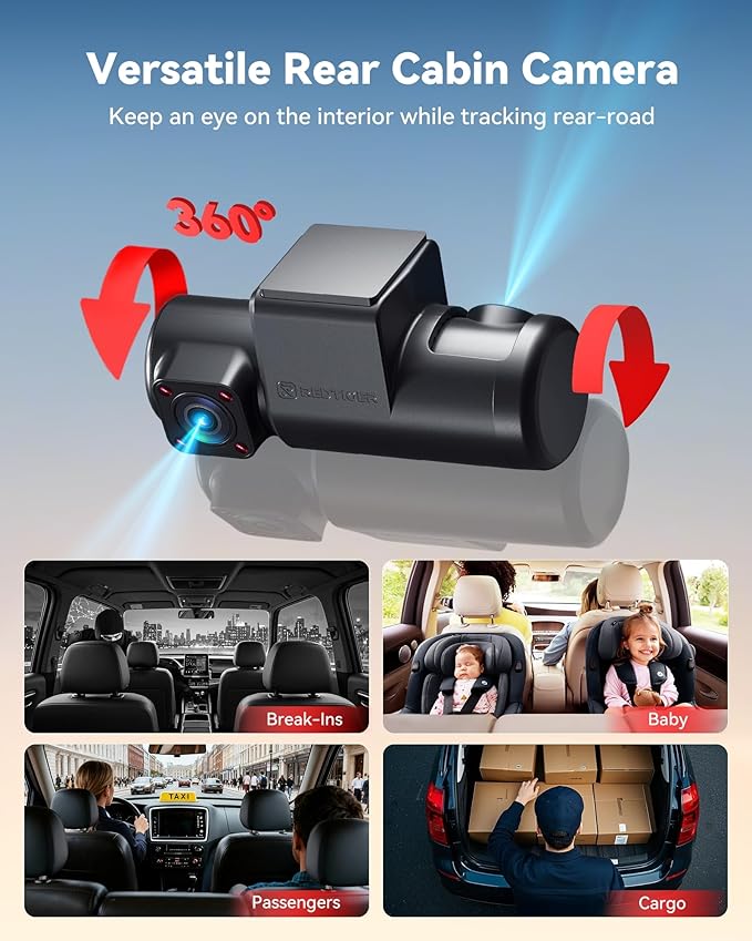 REDTIGER F17 Plus 4 Channel Dash Cam,STARVIS 2 IMX675, 360° Inside & Outside Recording, 2.7K Front + 1080P Cabin & Rear, 5.8G