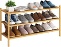 BMOSU 3-Tier Bamboo Extended Shoe Rack Premium Stackable Shoe Shelf Storage Organizer for Hallway Closet Living Room Entryway