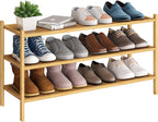 BMOSU 3-Tier Bamboo Extended Shoe Rack Premium Stackable Shoe Shelf Storage Organizer for Hallway Closet Living Room Entryway